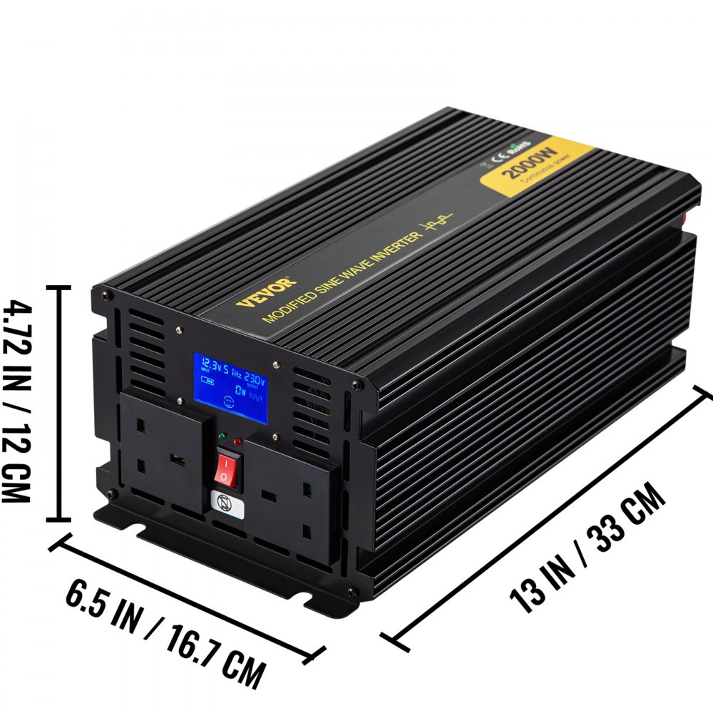 VEVOR Power Inverter 2000W Modified Sine Wave Inverter DC 12V to AC 240V Car Converter with LCD Display Remote Controller LED Indicators AC Outlets Power Inverter for Car RV Truck Boat Travel Camping