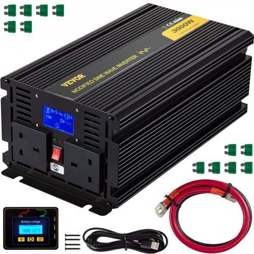 VEVOR Power Inverter 3000W Modified Sine Wave Inverter DC 12V to AC 240V Car Converter with LCD Display Remote Controller LED Indicators AC Outlets Power Inverter for Car RV Truck Boat Travel Camping