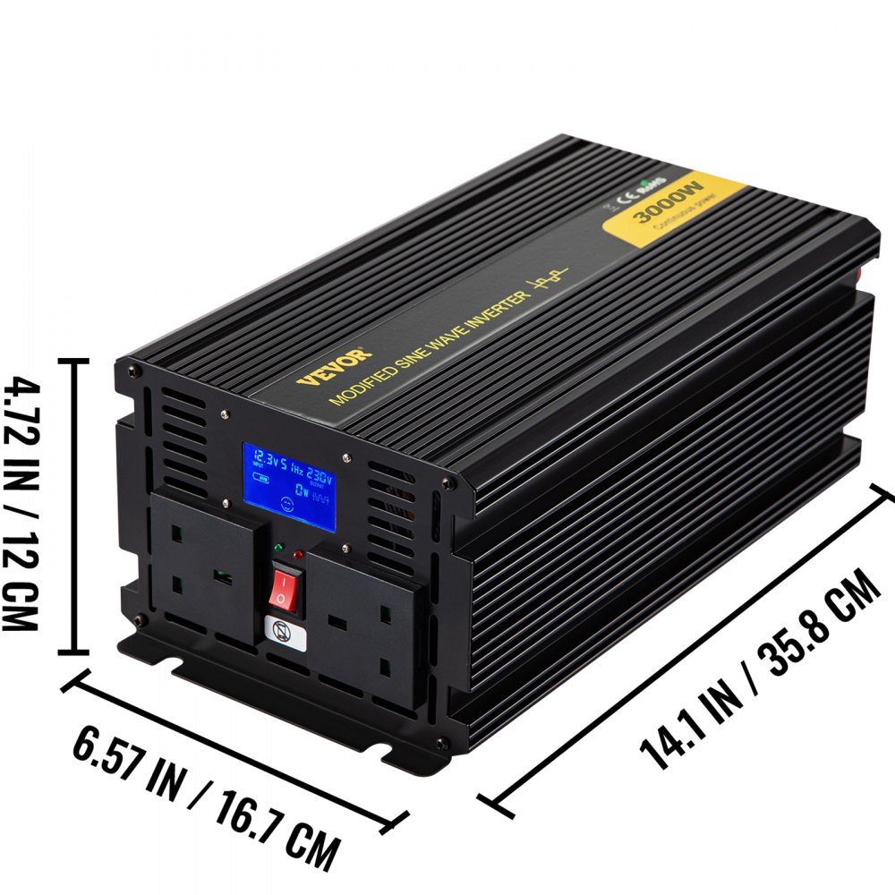 VEVOR Power Inverter 3000W Modified Sine Wave Inverter DC 12V to AC 240V Car Converter with LCD Display Remote Controller LED Indicators AC Outlets Power Inverter for Car RV Truck Boat Travel Camping