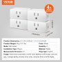 VEVOR 4 Pack Smart Plug, Voice Control Outlet, Remote & Scheduled, Works with Alexa & Google Home Assistant, Remote Control App Compatible with Android 5.0 or higher & iOS 10.0 or higher, FCC Certified