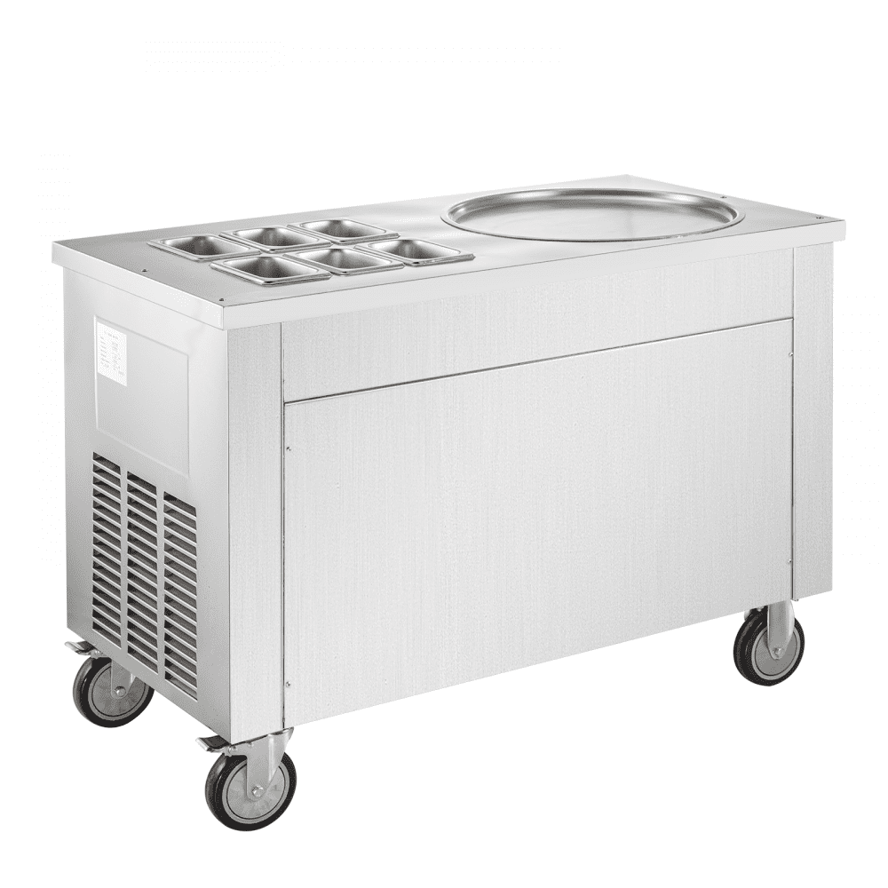 VEVOR Commercial Rolled Ice Cream Machine, Stir-Fried Ice Roll Machine Single Pan, Stainless Steel Ice Cream Roll Maker Refrigerated Cabinet 6 Boxes, Roll Ice Cream Machine for Bar Café Dessert Shop