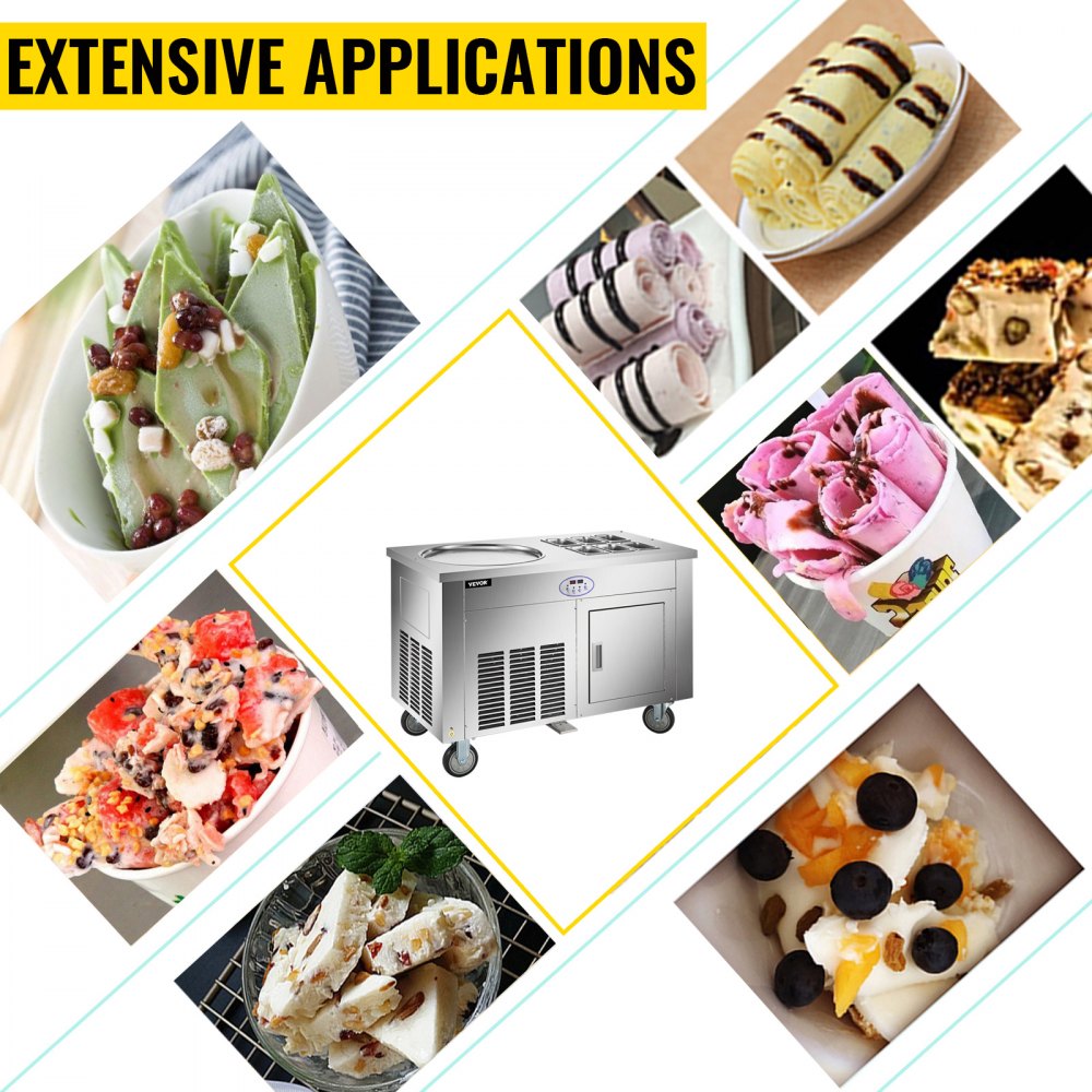 VEVOR Commercial Rolled Ice Cream Machine, Stir-Fried Ice Roll Machine Single Pan, Stainless Steel Ice Cream Roll Maker Refrigerated Cabinet 6 Boxes, Roll Ice Cream Machine for Bar Café Dessert Shop