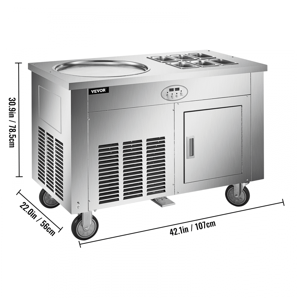 VEVOR Commercial Rolled Ice Cream Machine, Stir-Fried Ice Roll Machine Single Pan, Stainless Steel Ice Cream Roll Maker Refrigerated Cabinet 6 Boxes, Roll Ice Cream Machine for Bar Café Dessert Shop