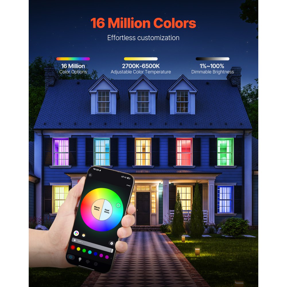 VEVOR Smart Light Bulbs, A19 E26 Smart Bulb That Work with Alexa & Google Assistant, WIFI & Bluetooth LED Light Bulbs with RGB Color Changing, 44 Preset Scenes, Music Sync, No Hub Required, 4 Pack