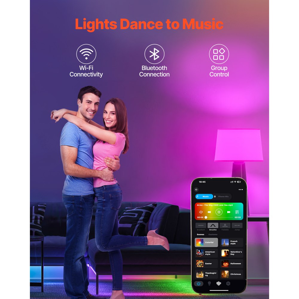 VEVOR Smart Light Bulbs, A19 E26 Smart Bulb That Work with Alexa & Google Assistant, WIFI & Bluetooth LED Light Bulbs with RGB Color Changing, 44 Preset Scenes, Music Sync, No Hub Required, 4 Pack