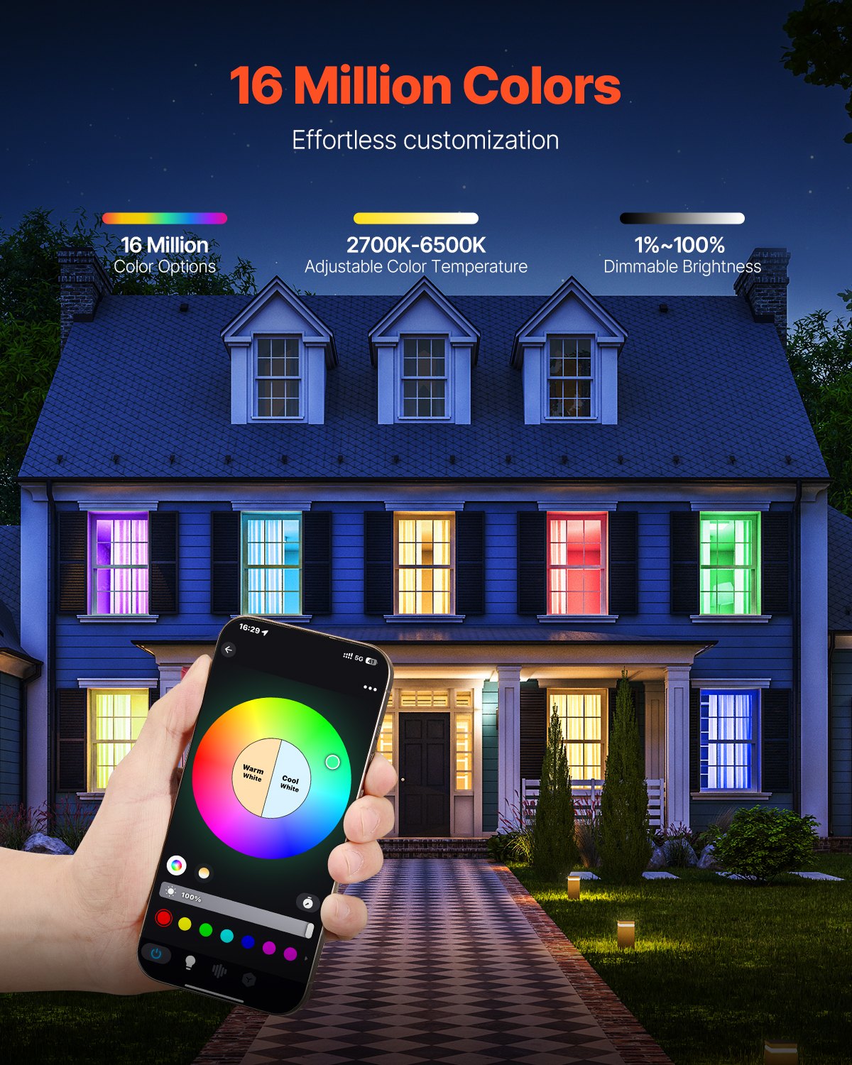 VEVOR Smart Light Bulbs, A19 E26 Smart Bulb That Work with Alexa & Google Assistant, WIFI & Bluetooth LED Light Bulbs with RGB Color Changing, 44 Preset Scenes, Music Sync, No Hub Required, 4 Pack