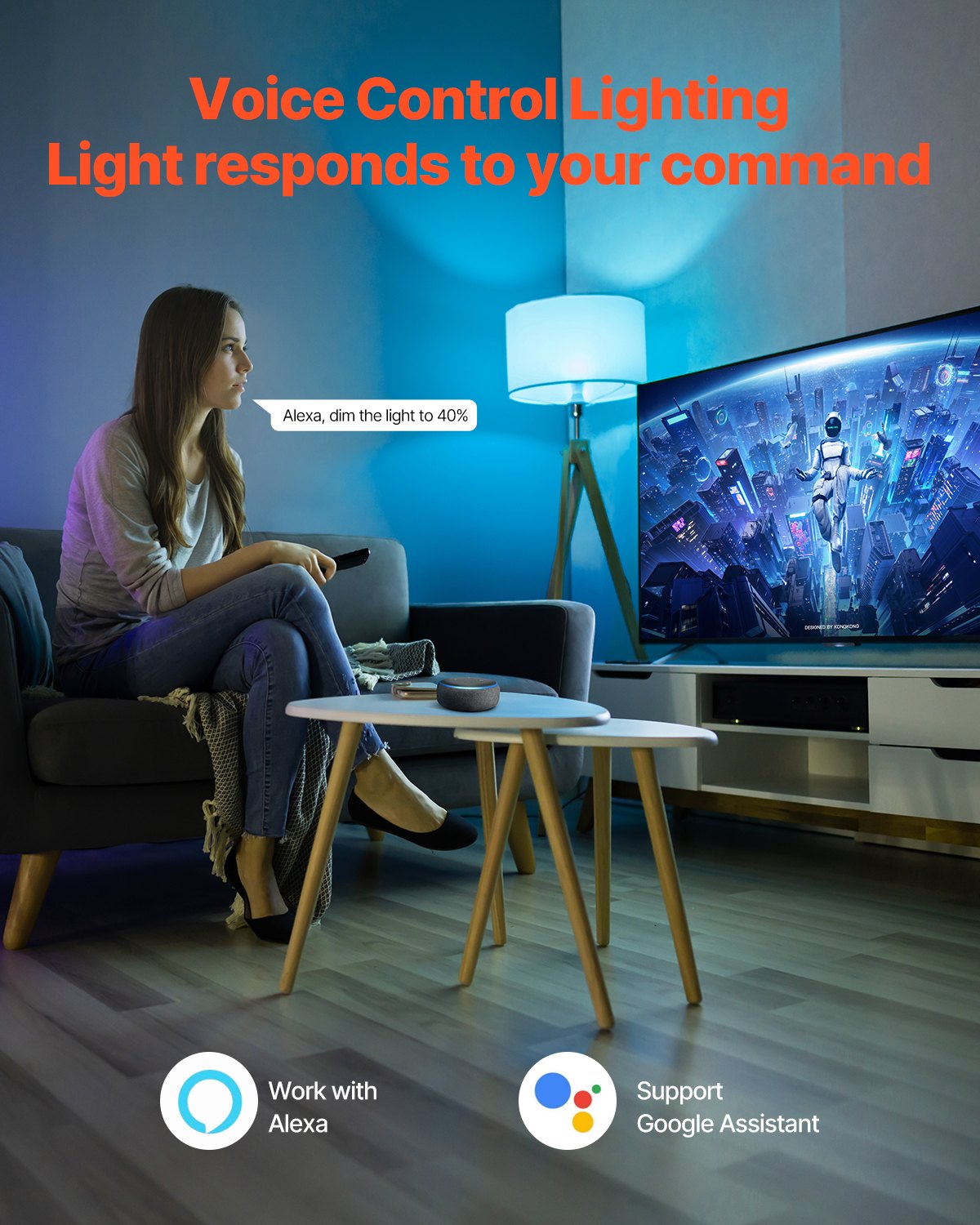 VEVOR Smart Light Bulbs, A19 E26 Smart Bulb That Work with Alexa & Google Assistant, WIFI & Bluetooth LED Light Bulbs with RGB Color Changing, 44 Preset Scenes, Music Sync, No Hub Required, 4 Pack