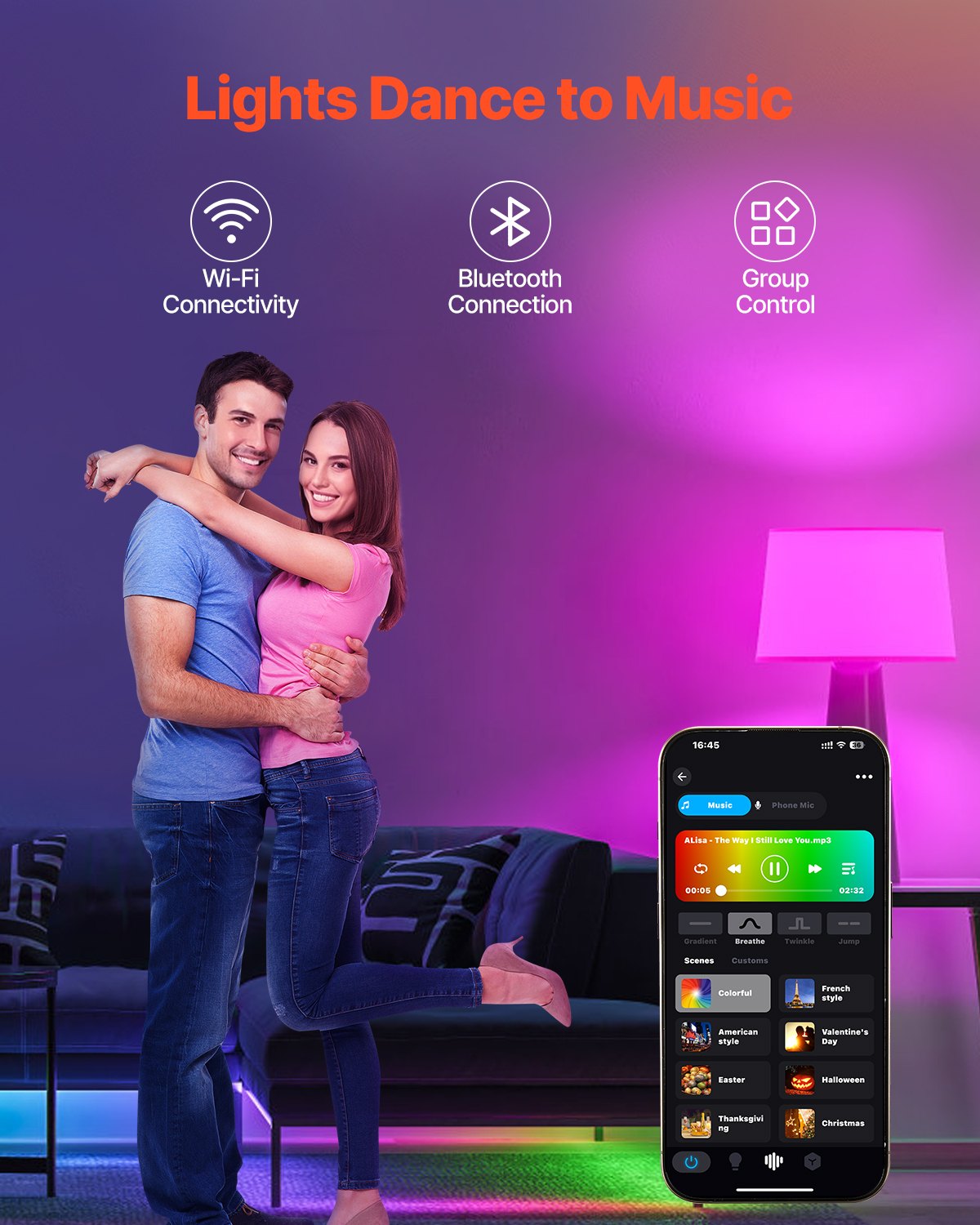 VEVOR Smart Light Bulbs, A19 E26 Smart Bulb That Work with Alexa & Google Assistant, WIFI & Bluetooth LED Light Bulbs with RGB Color Changing, 44 Preset Scenes, Music Sync, No Hub Required, 4 Pack