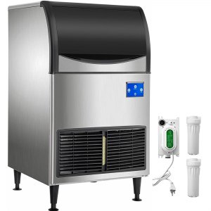 ADT 200LB Stainless Steel Commercial Ice Maker Machine, 90 Ice Cubes Cycle,  LCD Control Panel, Freestanding Design