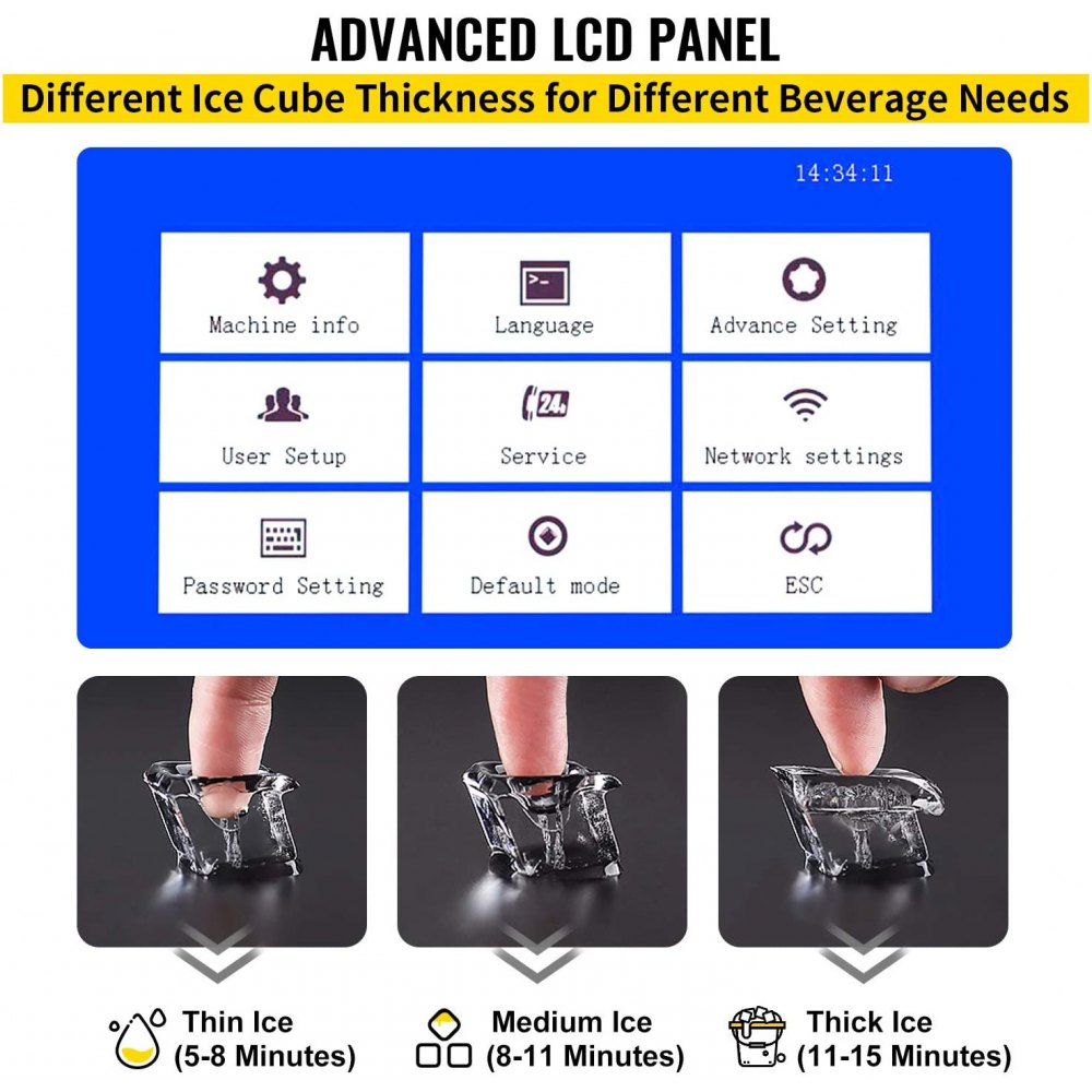 VEVOR Commercial Ice Maker Machine, WiFi Control 265LBS/24H 121LBS Large Storage Ice Machine with Upgraded LCD Panel, SECOP Compressor, Air-Cooled, Include 2 Water Filters, Water Drain Pump, 2 Scoops