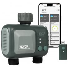VEVOR WiFi Sprinkler Timer, 2 Outlets, Smart Hose Faucet Water Timer with Brass Inlet, APP Control via 2.4Ghz WiFi or Bluetooth, Voice Control with Alexa and Google Assistant, IPX6 for Yard Watering
