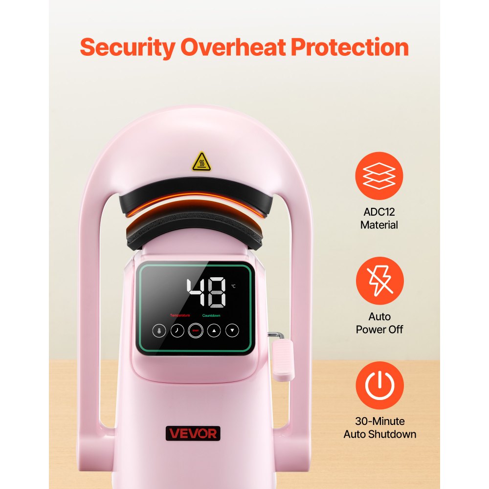 VEVOR Auto Hat Heat Press Machine, with 2pcs Interchangeable Platens, Automatic Open and Release, Touchscreen for Precise Time and Temperature Control, Heat Transfer Printing for Caps, Hats, Pink