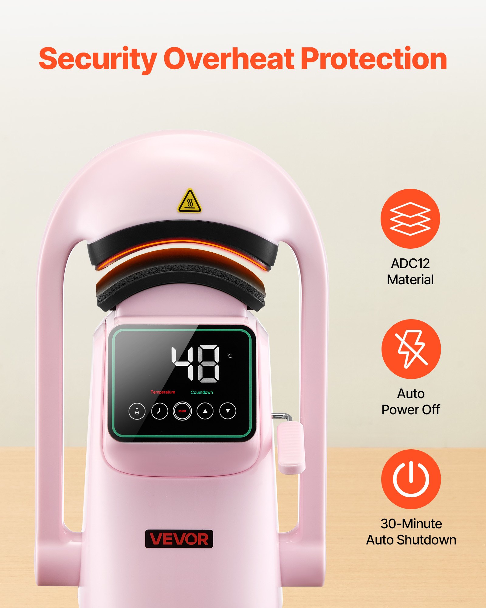 VEVOR Auto Hat Heat Press Machine, with 2pcs Interchangeable Platens, Automatic Open and Release, Touchscreen for Precise Time and Temperature Control, Heat Transfer Printing for Caps, Hats, Pink