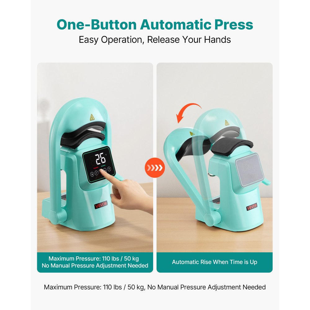 VEVOR Auto Hat Heat Press Machine, with 2pcs Interchangeable Platens, Automatic Open and Release, Touchscreen for Precise Time and Temperature Control, Heat Transfer Printing for Caps, Hats, Green