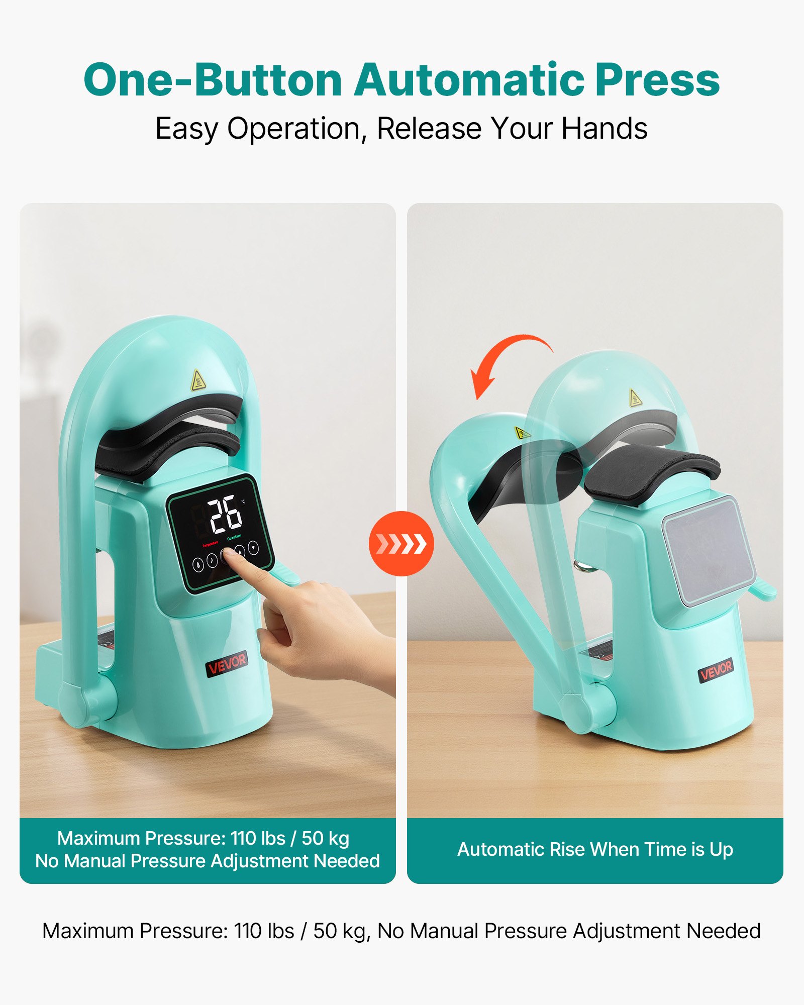 VEVOR Auto Hat Heat Press Machine, with 2pcs Interchangeable Platens, Automatic Open and Release, Touchscreen for Precise Time and Temperature Control, Heat Transfer Printing for Caps, Hats, Green