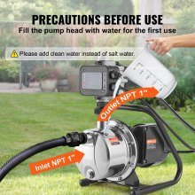 VEVOR Shallow Well Pump, 1.5 HP 115V, 1200 GPH 164 ft Head, Max 87 psi, Portable Stainless Steel Sprinkler Booster Jet Pumps with Automatic Controller for Garden Lawn Irrigation system, Water Transfer