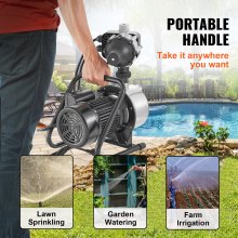 VEVOR Shallow Well Pump, 1 HP 115V, 1200 GPH 164 ft Head, Max 87 psi, Portable Stainless Steel Sprinkler Booster Jet Pumps with Automatic Controller for Garden Lawn Irrigation system, Water Transfer