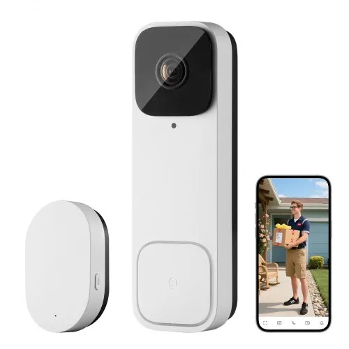 VEVOR Video Doorbell, 2K Wireless Camera Ring Doorbell Works with 170° Ultra-Wide View, 2-Way Audio, Motion Detection & Night Vision, Supports Alexei & Google, Cloud Storage, Battery/Wired Powered