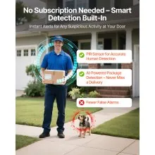 VEVOR Video Doorbell, 2K Wireless Camera Ring Doorbell Works with 170° Ultra-Wide View, 2-Way Audio, Motion Detection & Night Vision, Supports Alexei & Google, Cloud Storage, Battery/Wired Powered