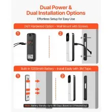 VEVOR Video Doorbell, 2K Wireless Camera Ring Doorbell Works with 170° Ultra-Wide View, 2-Way Audio, Motion Detection & Night Vision, Supports Alexei & Google, Cloud Storage, Battery/Wired Powered