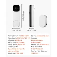 VEVOR Video Doorbell, 2K Wireless Camera Ring Doorbell Works with 170° Ultra-Wide View, 2-Way Audio, Motion Detection & Night Vision, Supports Alexei & Google, Cloud Storage, Battery/Wired Powered
