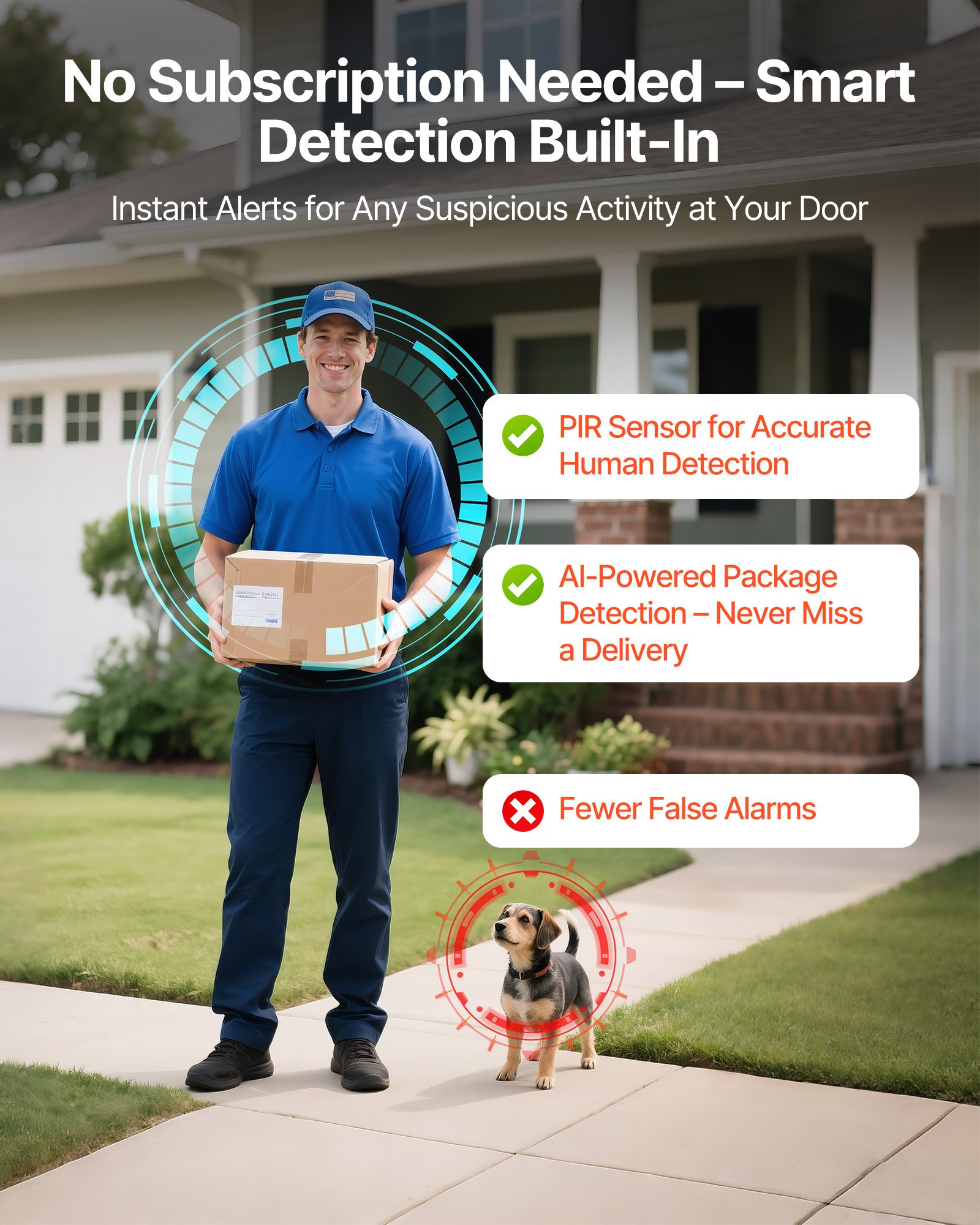 VEVOR Video Doorbell, 2K Wireless Camera Ring Doorbell Works with 170° Ultra-Wide View, 2-Way Audio, Motion Detection & Night Vision, Supports Alexei & Google, Cloud Storage, Battery/Wired Powered