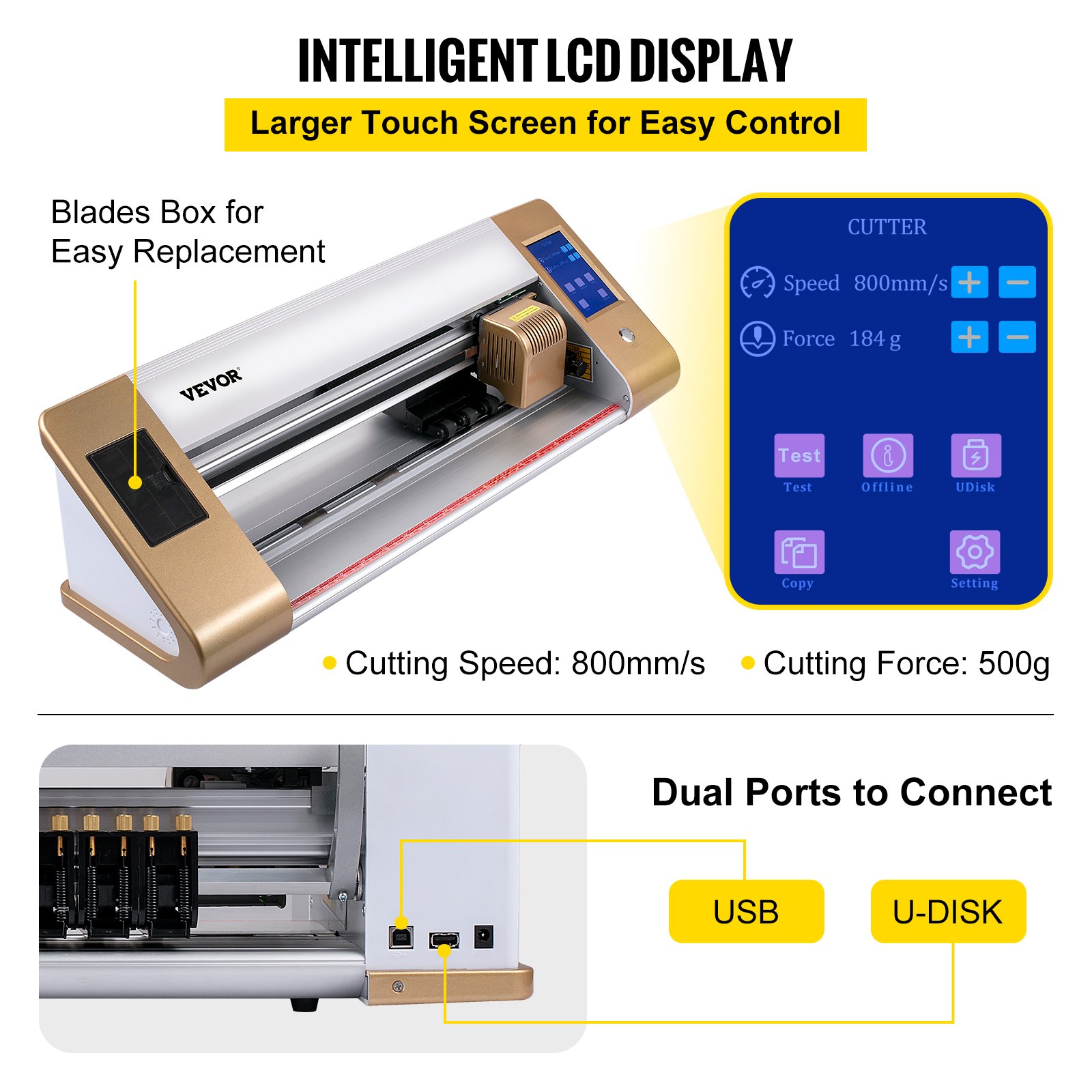 VEVOR Vinyl Cutter Machine, 18 in / 450 mm Max Paper Feed Cutting Plotter, Automatic Camera Contour Cutting LCD Screen Printer w/Stand Adjustable Force and Speed for Sign Making Plotter Cutter