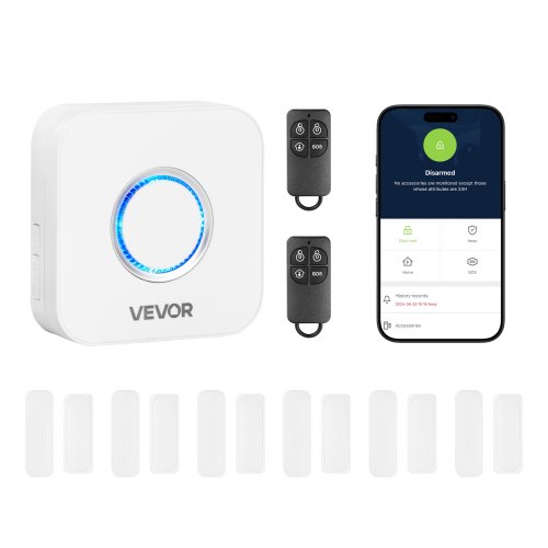 VEVOR Door Chime, DC 12V, Wireless Door Open Contact Sensor Alarm Chime with 656 ft Range, Remote Control with App, Doors Ringer Alert for Business, Store, Home, Office (6 Sensors + 1 Receiver)