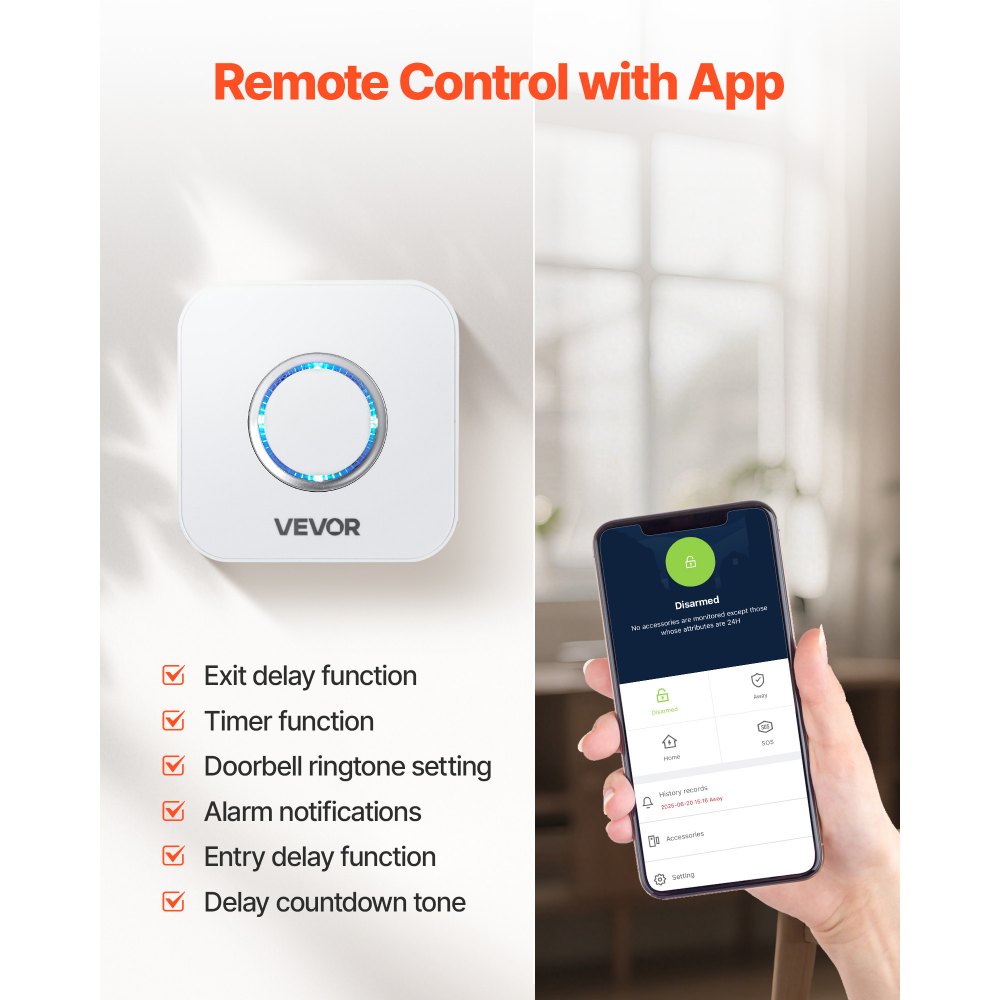 VEVOR Door Chime, DC 12V, Wireless Door Open Contact Sensor Alarm Chime with 656 ft Range, Remote Control with App, Doors Ringer Alert for Business, Store, Home, Office (6 Sensors + 1 Receiver)