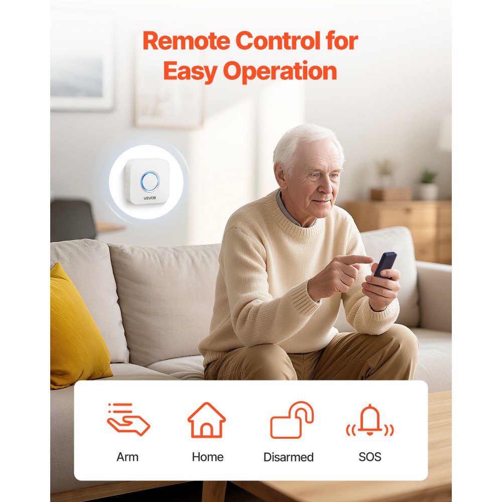 VEVOR Door Chime, DC 12V, Wireless Door Open Contact Sensor Alarm Chime with 656 ft Range, Remote Control with App, Doors Ringer Alert for Business, Store, Home, Office (6 Sensors + 1 Receiver)