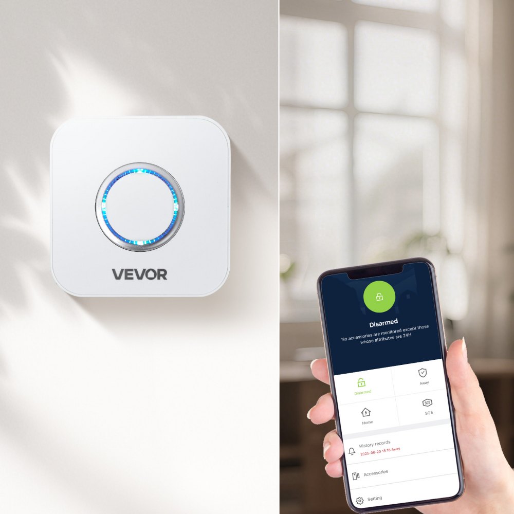 VEVOR Door Chime, DC 12V, Wireless Door Open Contact Sensor Alarm Chime with 656 ft Range, Remote Control with App, Doors Ringer Alert for Business, Store, Home, Office (6 Sensors + 1 Receiver)