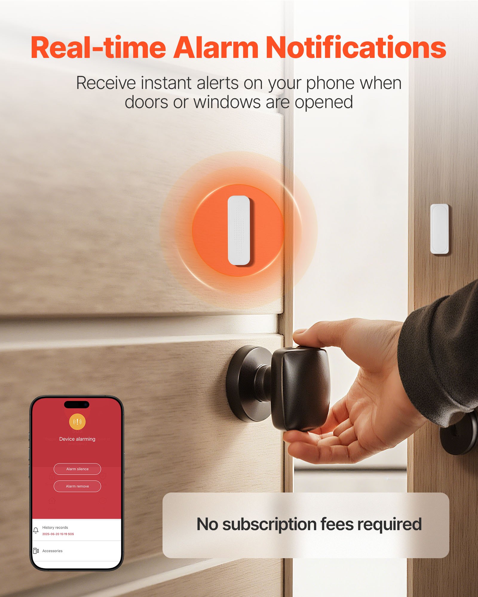 VEVOR Door Chime, DC 12V, Wireless Door Open Contact Sensor Alarm Chime with 656 ft Range, Remote Control with App, Doors Ringer Alert for Business, Store, Home, Office (6 Sensors + 1 Receiver)