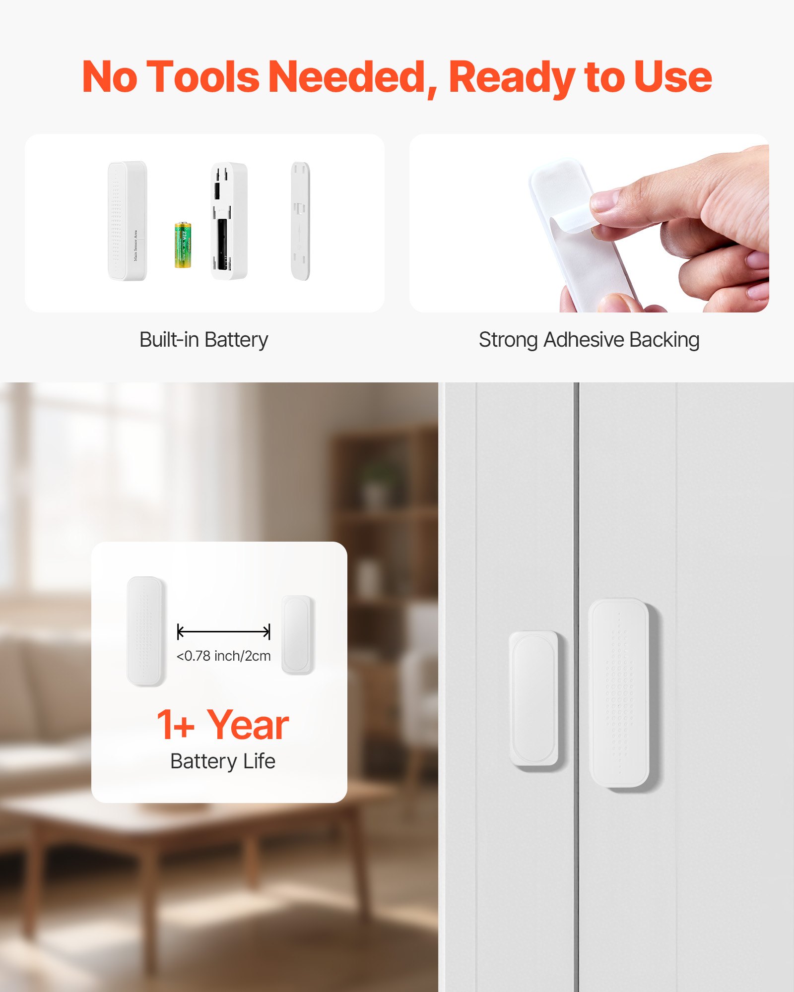 VEVOR Door Chime, DC 12V, Wireless Door Open Contact Sensor Alarm Chime with 656 ft Range, Remote Control with App, Doors Ringer Alert for Business, Store, Home, Office (6 Sensors + 1 Receiver)