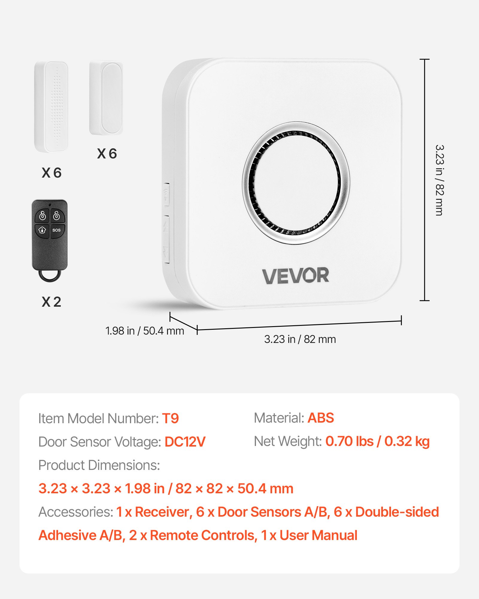 VEVOR Door Chime, DC 12V, Wireless Door Open Contact Sensor Alarm Chime with 656 ft Range, Remote Control with App, Doors Ringer Alert for Business, Store, Home, Office (6 Sensors + 1 Receiver)