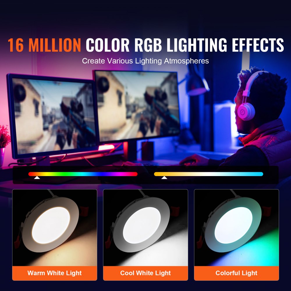 VEVOR 10W LED Recessed Ceiling Light, 4 Pack Ultra Thin 900LM Canless Ceiling Wafer Light, Dimmable Canless Wafer Downlight, Pot Lights, Energy Efficient Recessed Lighting for Home, café, Office, FCC