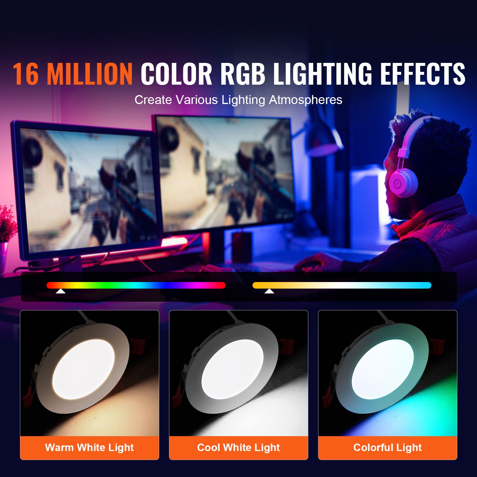 VEVOR LED Recessed Ceiling Light, 4 Pack Ultra Thin 900LM Canless Ceiling Wafer Light, Dimmable Canless Wafer Downlight, Pot Lights, Energy Efficient Recessed Lighting for Home, café, Office, FCC