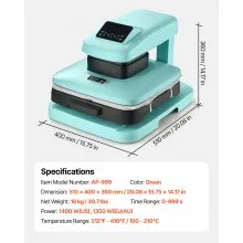 VEVOR Auto Heat Press Machine T-Shirt Press Machine 15 x 15 in Heat Plate Green