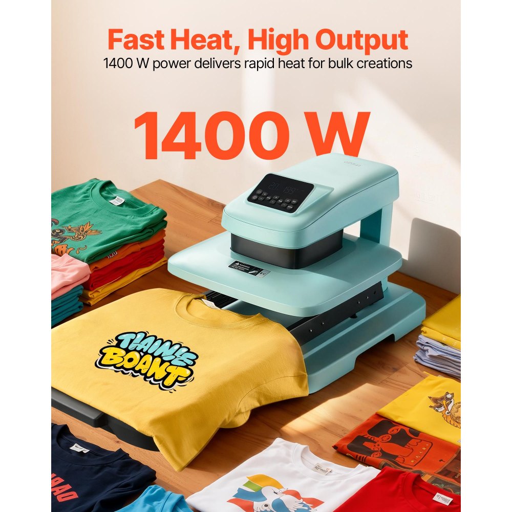 VEVOR Auto Heat Press Machine 15 x 15 inch T-Shirt Press Machine Green, Auto Release and Adjustable Pressure, Digital Display, Rapid and Even Heating, for Sublimation, Vinyl, Heat Transfer Projects