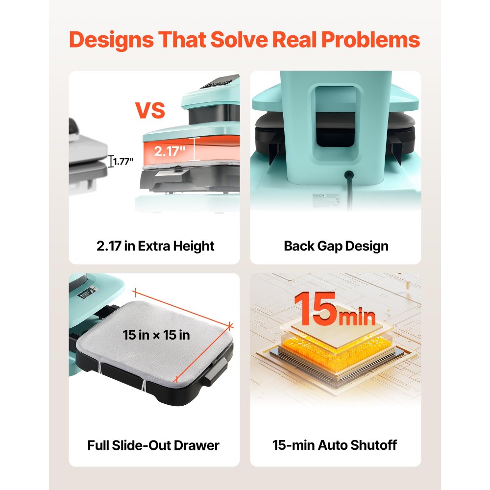 VEVOR Auto Heat Press Machine 15 x 15 inch T-Shirt Press Machine Green, Auto Release and Adjustable Pressure, Digital Display, Rapid and Even Heating, for Sublimation, Vinyl, Heat Transfer Projects