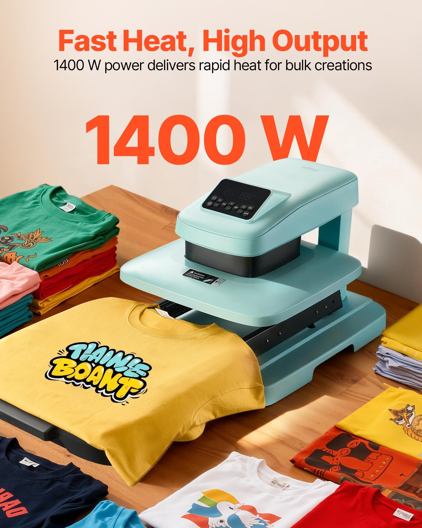 VEVOR Auto Heat Press Machine 15 x 15 inch T-Shirt Press Machine Green, Auto Release and Adjustable Pressure, Digital Display, Rapid and Even Heating, for Sublimation, Vinyl, Heat Transfer Projects