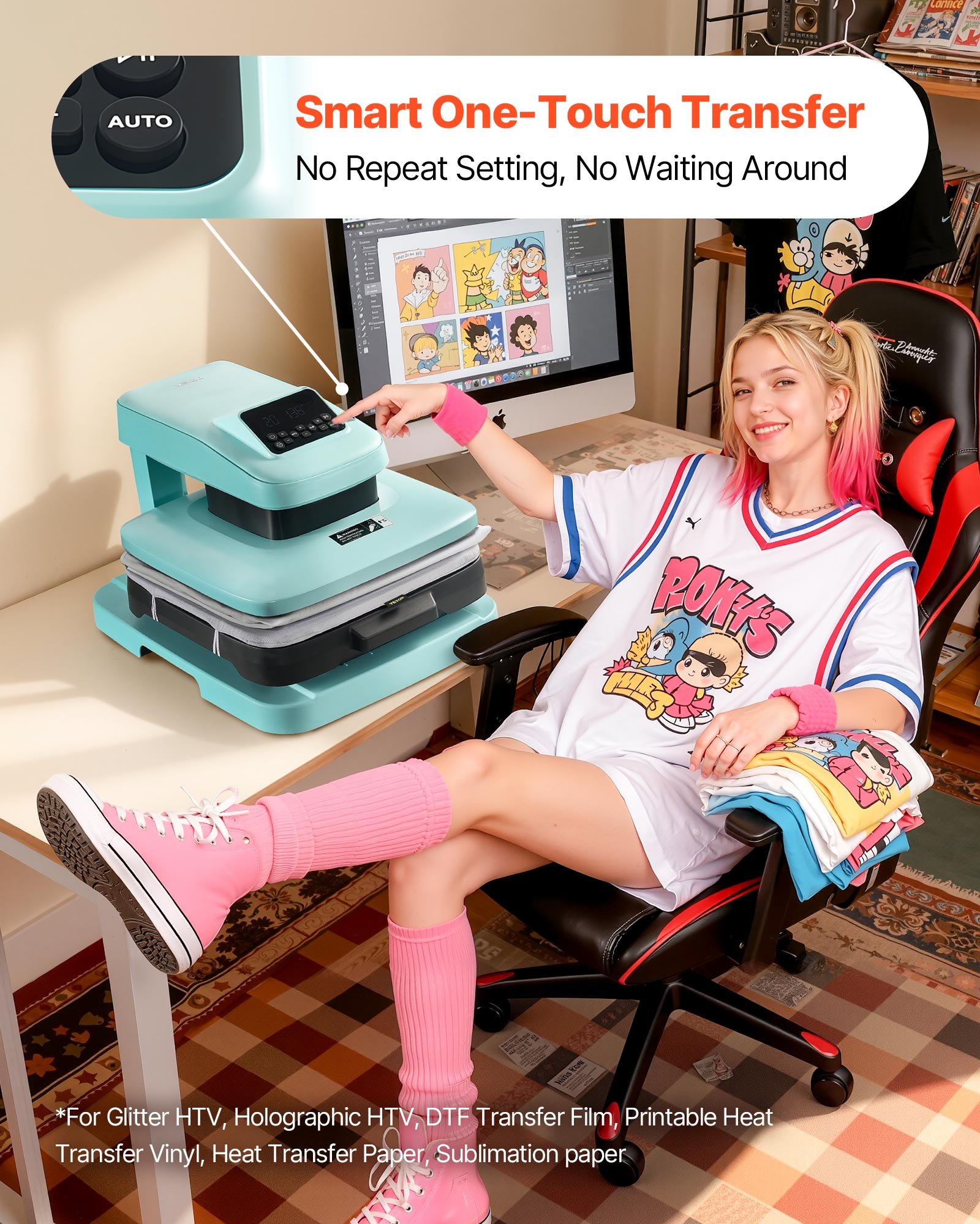 VEVOR Auto Heat Press Machine 15 x 15 inch T-Shirt Press Machine Green, Auto Release and Adjustable Pressure, Digital Display, Rapid and Even Heating, for Sublimation, Vinyl, Heat Transfer Projects