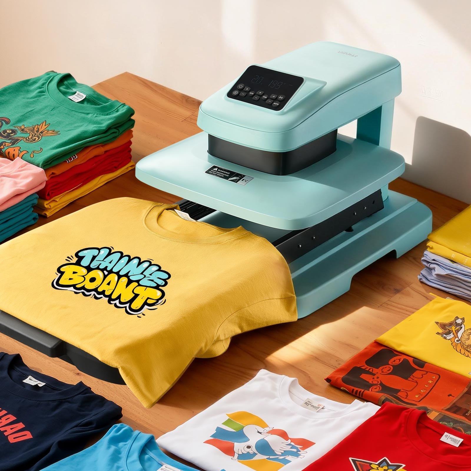 VEVOR Auto Heat Press Machine 15 x 15 inch T-Shirt Press Machine Green, Auto Release and Adjustable Pressure, Digital Display, Rapid and Even Heating, for Sublimation, Vinyl, Heat Transfer Projects