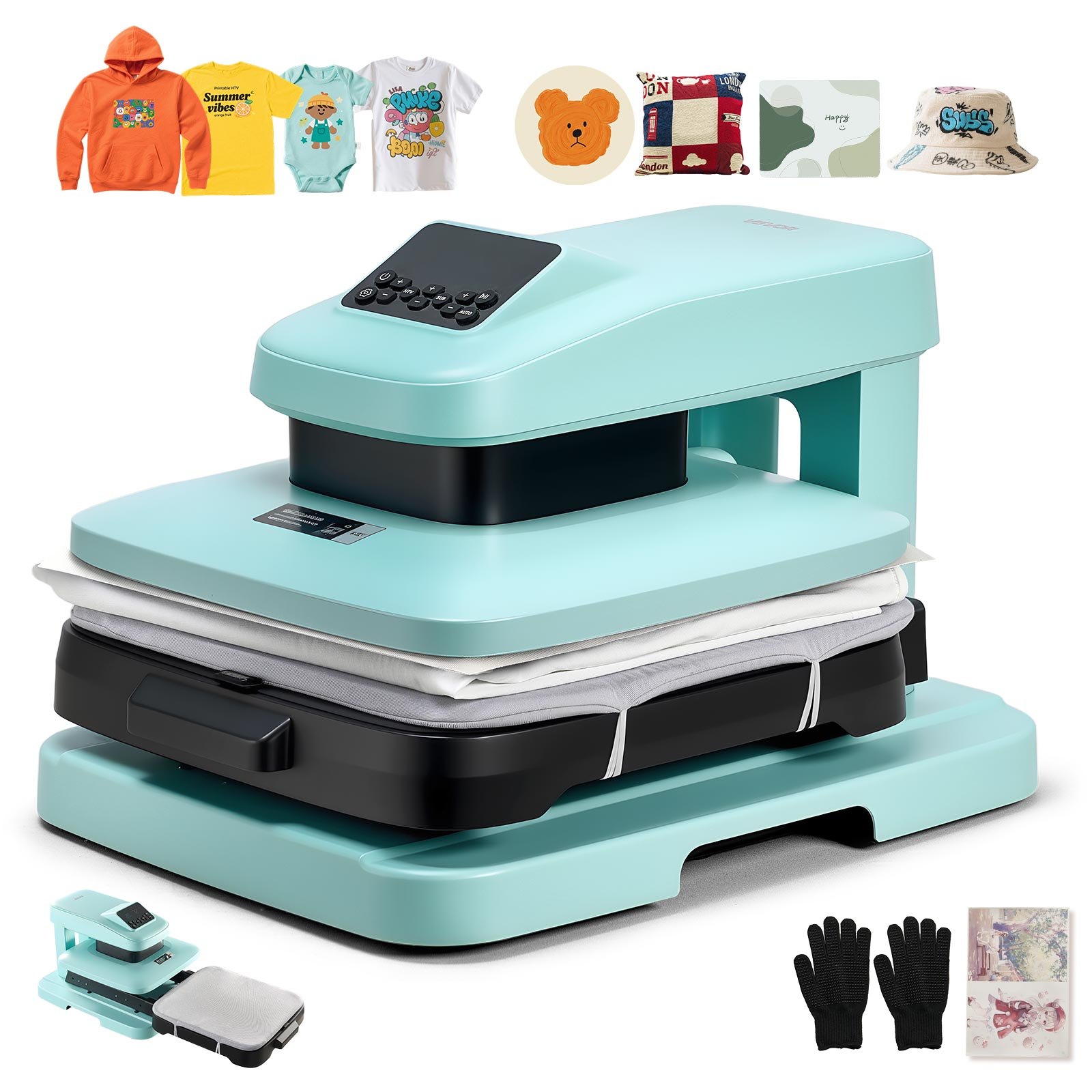 VEVOR Auto Heat Press Machine 15 x 15 inch T-Shirt Press Machine Green, Auto Release and Adjustable Pressure, Digital Display, Rapid and Even Heating, for Sublimation, Vinyl, Heat Transfer Projects
