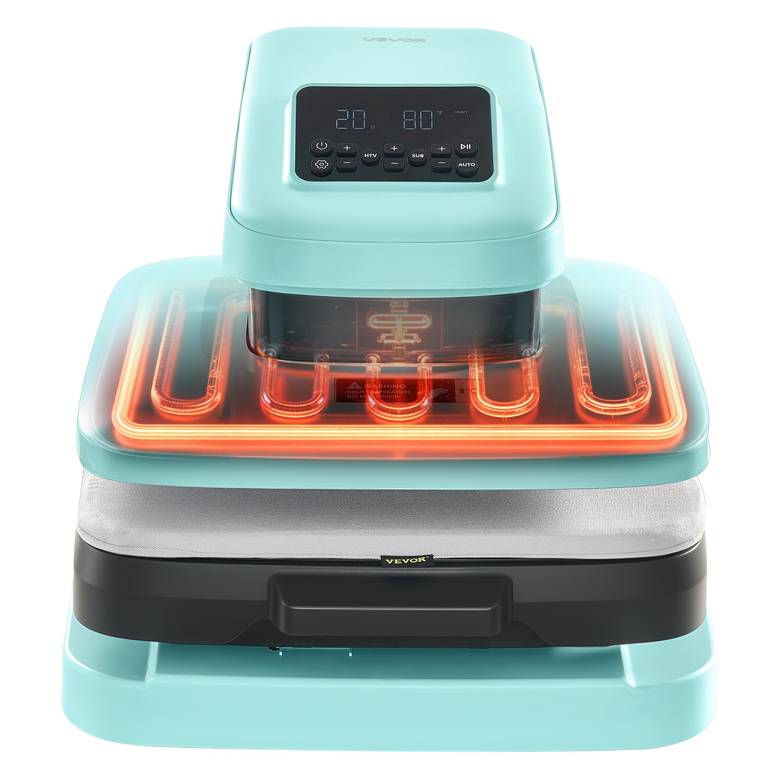 VEVOR Auto Heat Press Machine 15 x 15 inch T-Shirt Press Machine Green, Auto Release and Adjustable Pressure, Digital Display, Rapid and Even Heating, for Sublimation, Vinyl, Heat Transfer Projects