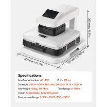 VEVOR Auto Heat Press Machine, 38 x 38 cm, T-Shirt Press Machine with Auto Release and Adjustable Pressure, Digital Display, Rapid Heating, for Sublimation, Vinyl, Heat Transfer Projects, White
