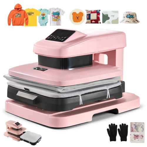 VEVOR Auto Heat Press Machine, 15 x 15 inch, T-Shirt Press Machine with Auto Release and Adjustable Pressure, Digital Display, Rapid Heating, for Sublimation, Vinyl, Heat Transfer Projects, Pink