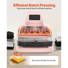 VEVOR Auto Heat Press Machine T-Shirt Press Machine 15 x 15 in Heat Plate Pink