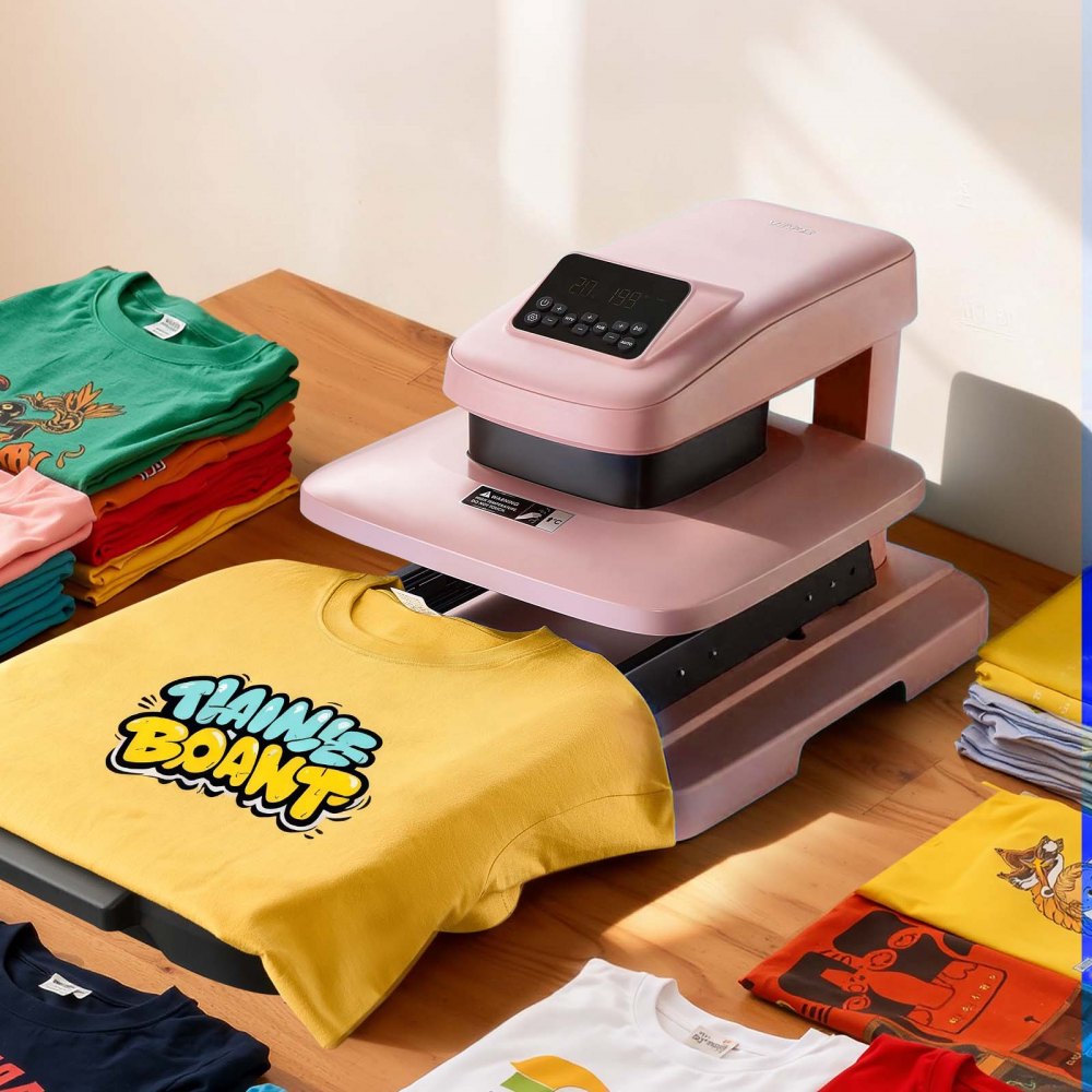 VEVOR Auto Heat Press Machine 15 x 15 inch T-Shirt Press Machine Pink, Auto Release and Adjustable Pressure, Digital Display, Rapid and Even Heating, for Sublimation, Vinyl, Heat Transfer Projects