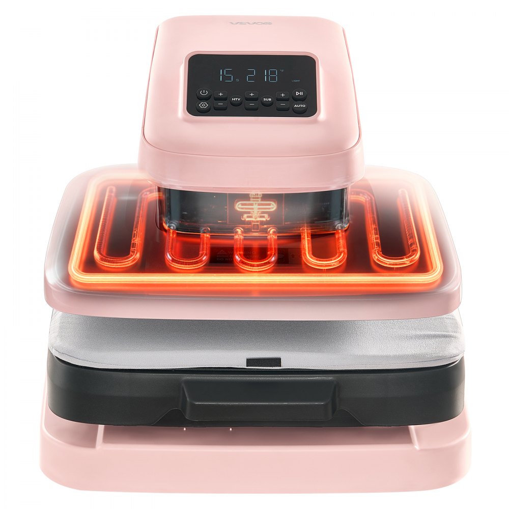 VEVOR Auto Heat Press Machine 15 x 15 inch T-Shirt Press Machine Pink, Auto Release and Adjustable Pressure, Digital Display, Rapid and Even Heating, for Sublimation, Vinyl, Heat Transfer Projects