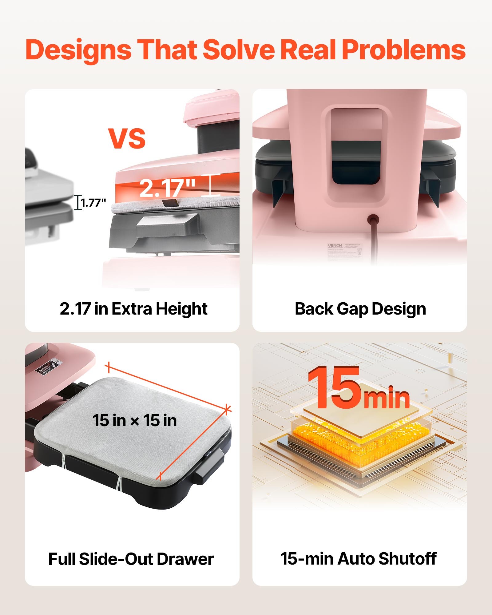 VEVOR Auto Heat Press Machine 15 x 15 inch T-Shirt Press Machine Pink, Auto Release and Adjustable Pressure, Digital Display, Rapid and Even Heating, for Sublimation, Vinyl, Heat Transfer Projects